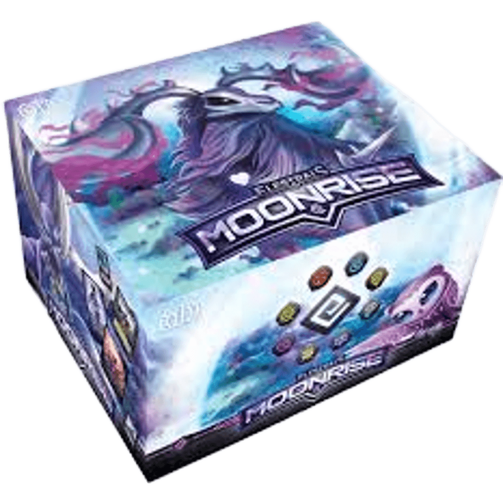 Elestrals Moonrise Booster Box featuring the mystical design and iconic characters from the game.