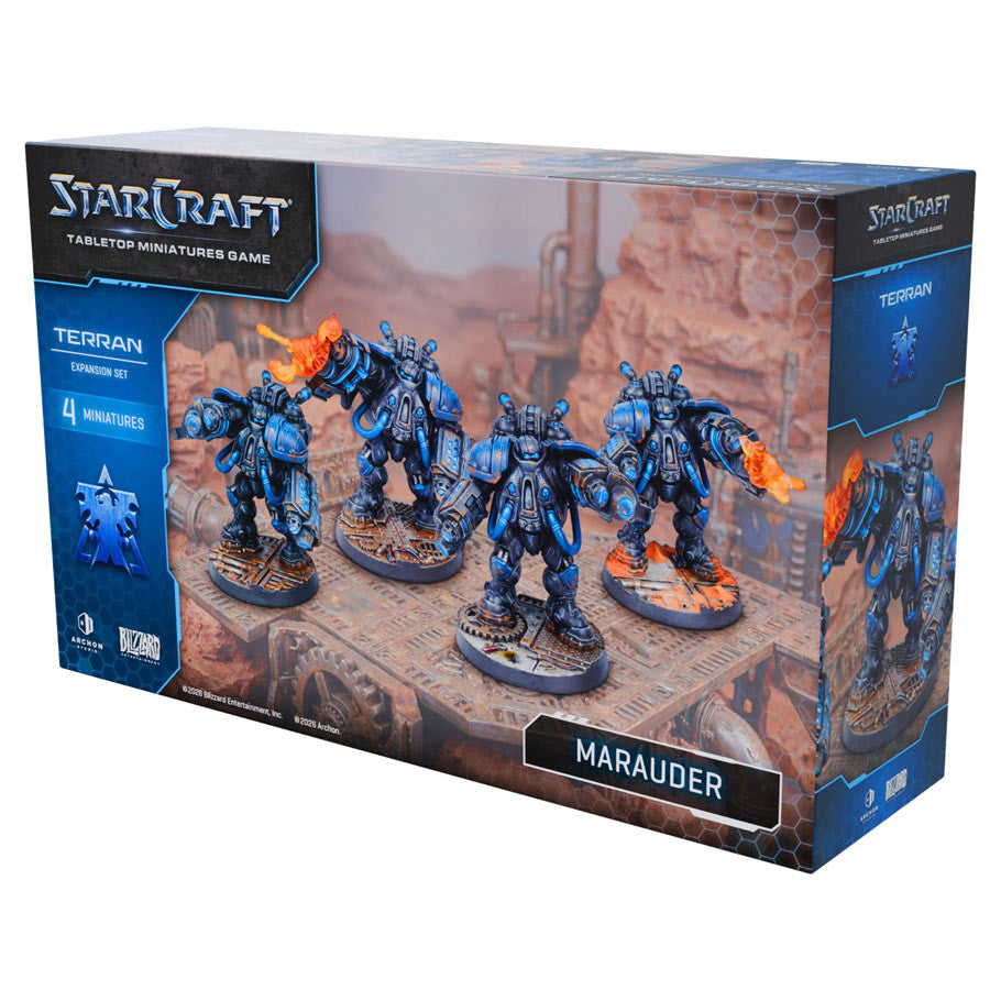 StarCraft Miniatures Game Terran Marauder Expansion Set featuring 4 miniatures on a detailed base.