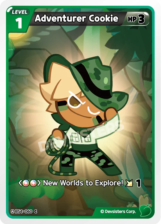 Adventure Cookie BS4-060 C | Common Card featuring a cartoon character in a green camouflage outfit.