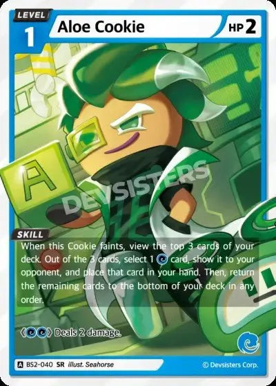 Aloe Cookie (BS2-040) SR – Brave Beginning | Cookie Run TCG Single Card showcasing the vibrant artwork and skills.