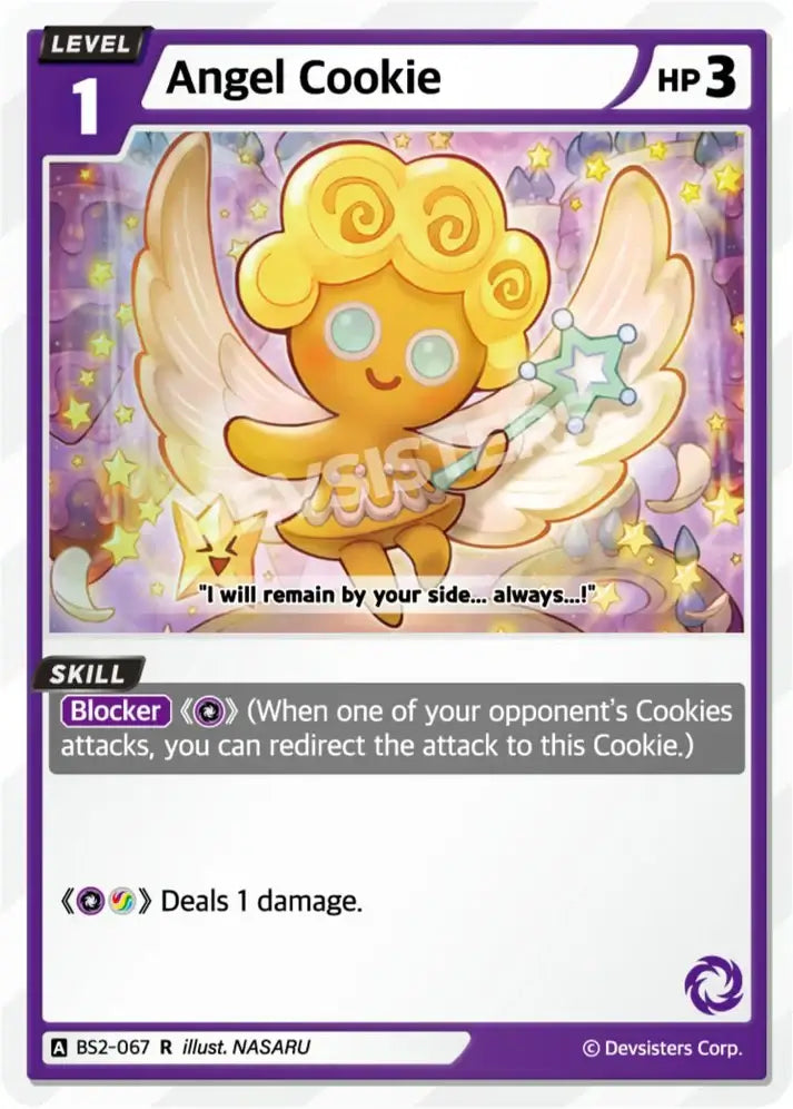 Angel Cookie (BS2-067) R – Divine Support | Cookie Run TCG Rare Card showcasing its abilities and charming design.
