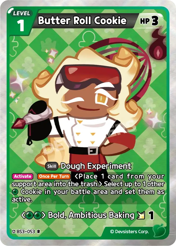 Butter Roll Cookie (BS3-053) R – Shining Resonance | Cookie Run TCG Rare Card showcasing its skills and abilities.