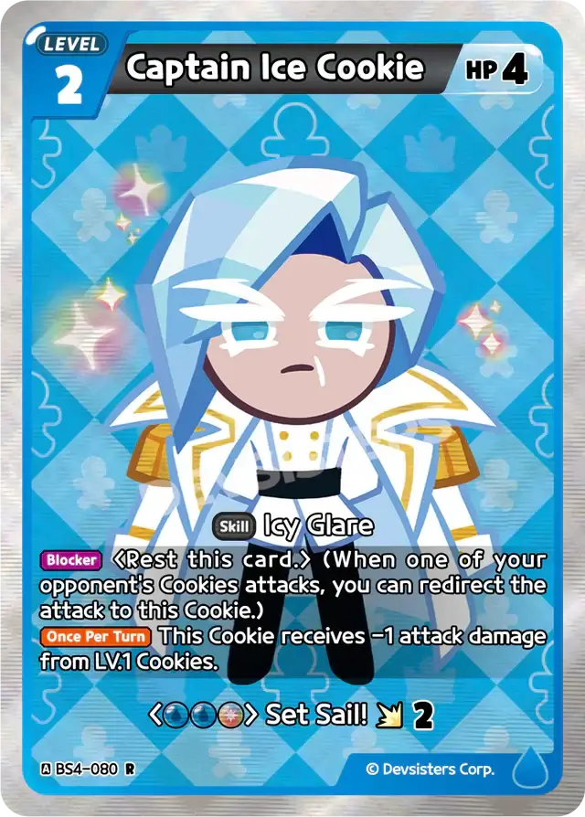 Captain Ice Cookie BS4-080 R | Rare Card featuring skill Ivy Glare and unique attack redirection ability.