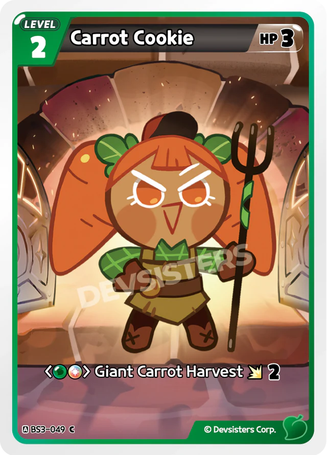 Carrot Cookie BS3-049 C | Common Card featuring the character in a carrot harvesting scene.