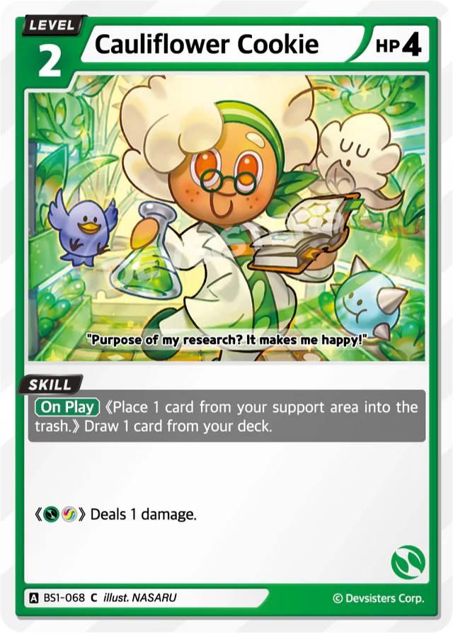 Cauliflower Cookie BS1-068 C | Common Card featuring a cute character surrounded by nature and whimsical creatures.