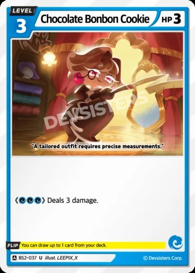 Chocolate Bonbon Cookie BS2-031 U | Uncommon Card featuring a character in a tailored outfit and card stats.