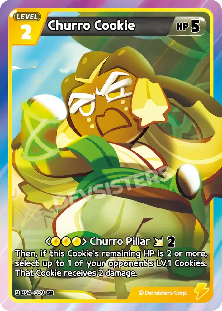 Churro Cookie (BS4-039) SR – Brave Sweet | Cookie Run TCG Super Rare Card featuring vibrant foil artwork.