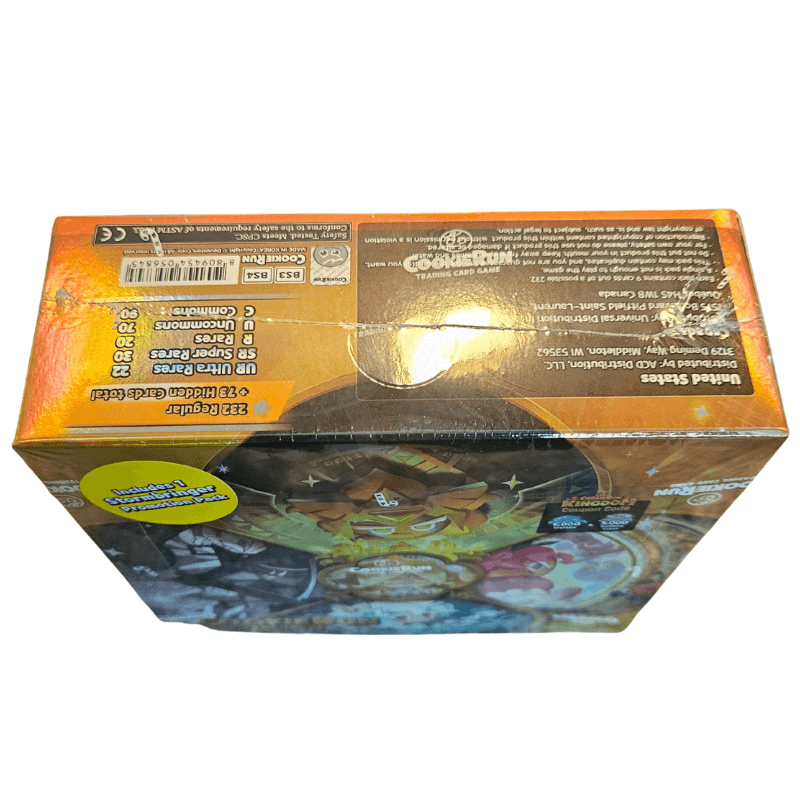 CookieRun Braverse TCG Age of Heroes and Kingdoms Booster Box + promo top view, factory sealed product.