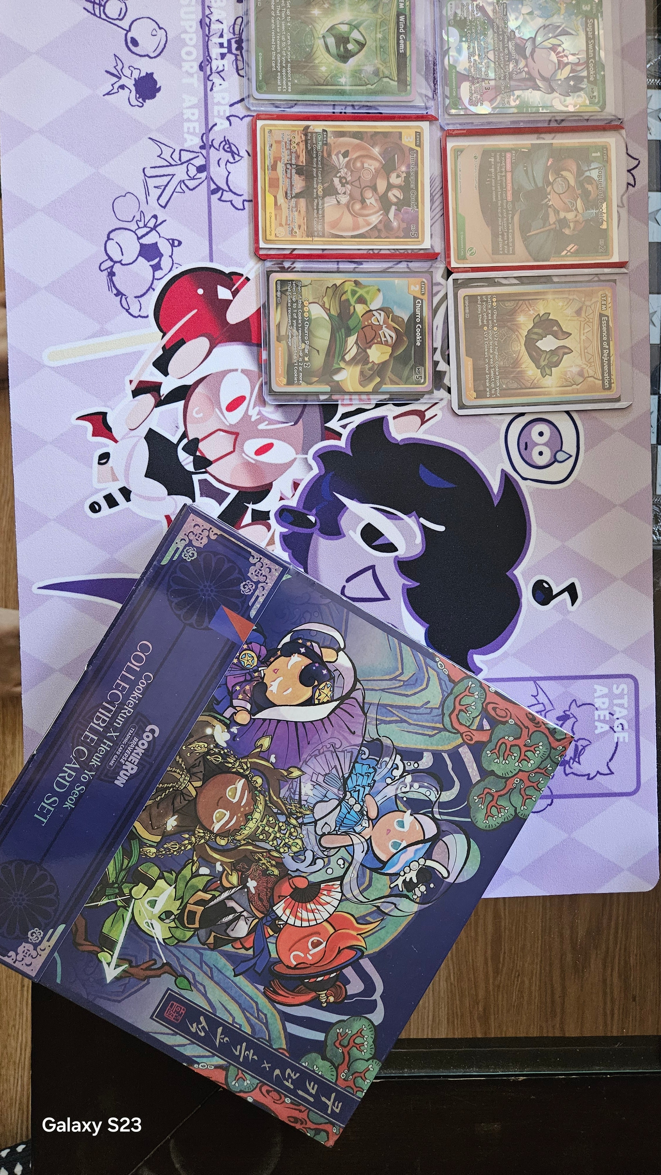 CookieRun Custom Playmat Bundle featuring characters and cards, showcasing vibrant designs on a gaming playmat.