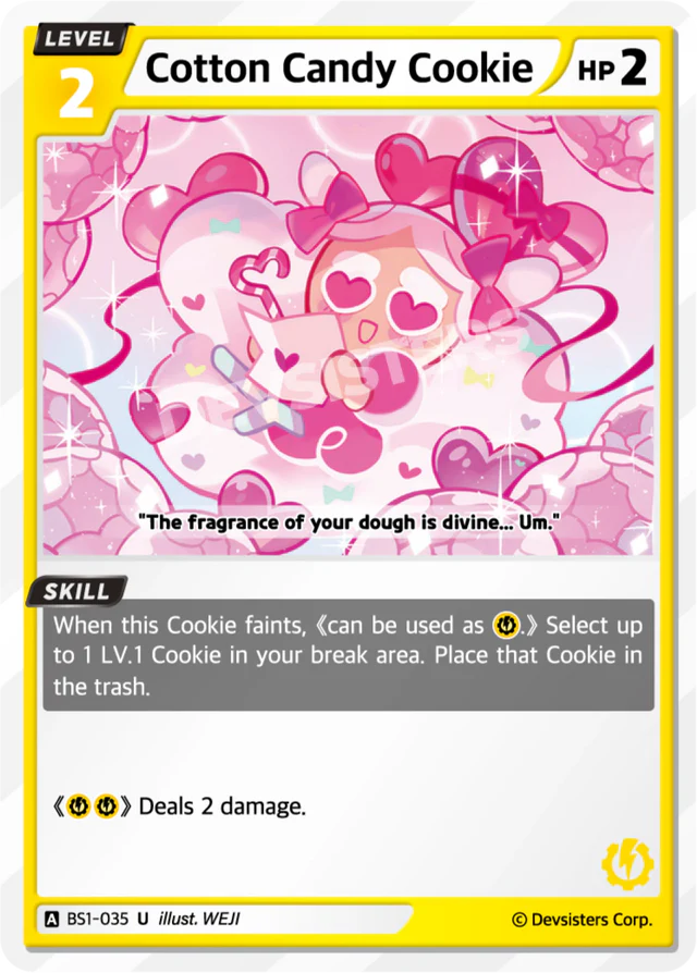 Cotton Candy Cookie BS1-035 U | Uncommon Card featuring adorable cookie character and colorful background.