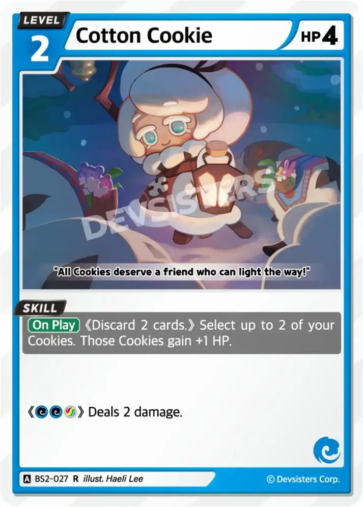Cotton Cookie (BS2-027) R – Brave Beginning Rare | Cookie Run TCG Single Card featuring a whimsical character design.