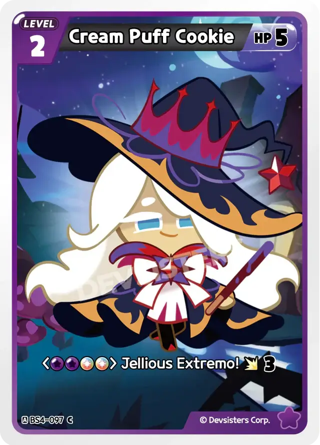 Cream Puff Cookie BS4-097 C | Common Card featuring a magical character with a witch hat and wand.