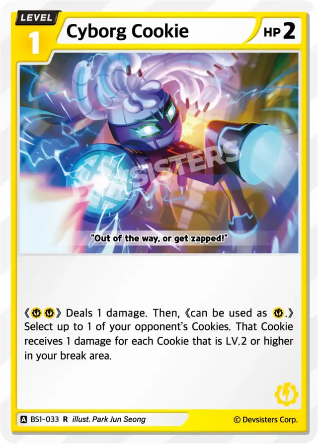 Cyborg Cookie BS1-033 R | Rare Card - Image of the powerful Cyborg Cookie card in action.