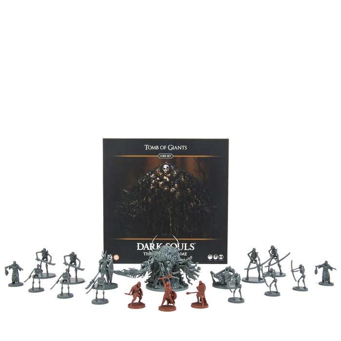 Cleric, Pyromancer, Thief, and skeletal enemies from Tomb of Giants core set miniatures lineup