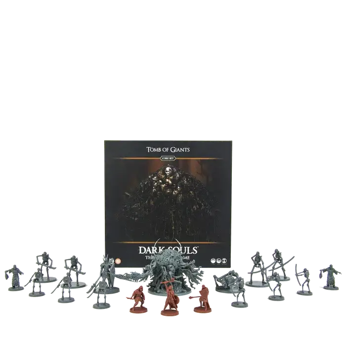 Cleric, Pyromancer, Thief, and skeletal enemies from Tomb of Giants core set miniatures lineup