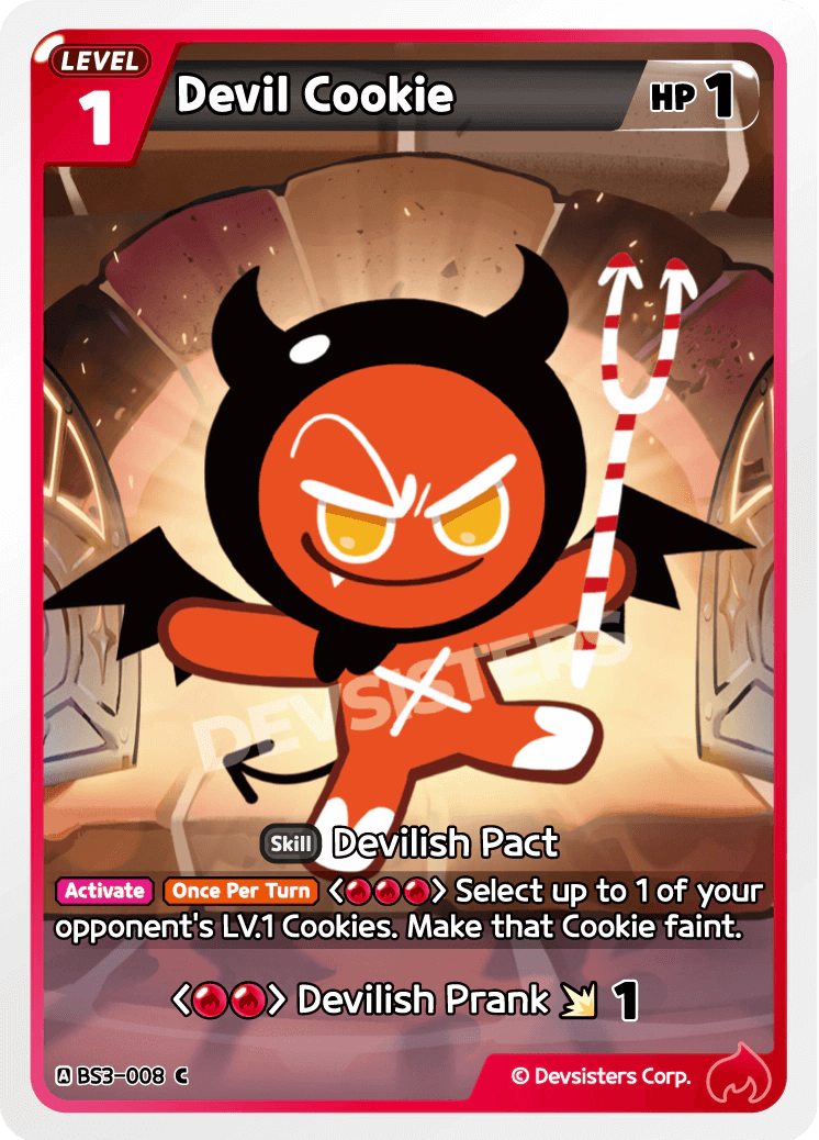 Devil Cookie BS3-008 C | Common Card featuring Devilish Pact and Devilish Prank skill.