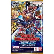 Digimon BT-21 World Convergence 12 Card Booster Pack! featuring iconic Digimon heroes on the packaging.