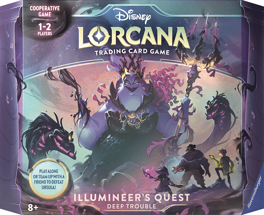 Disney Lorcana TCG: Ursula`s Return - Illumineer`s Quest gameplay box featuring Ursula and glimmers