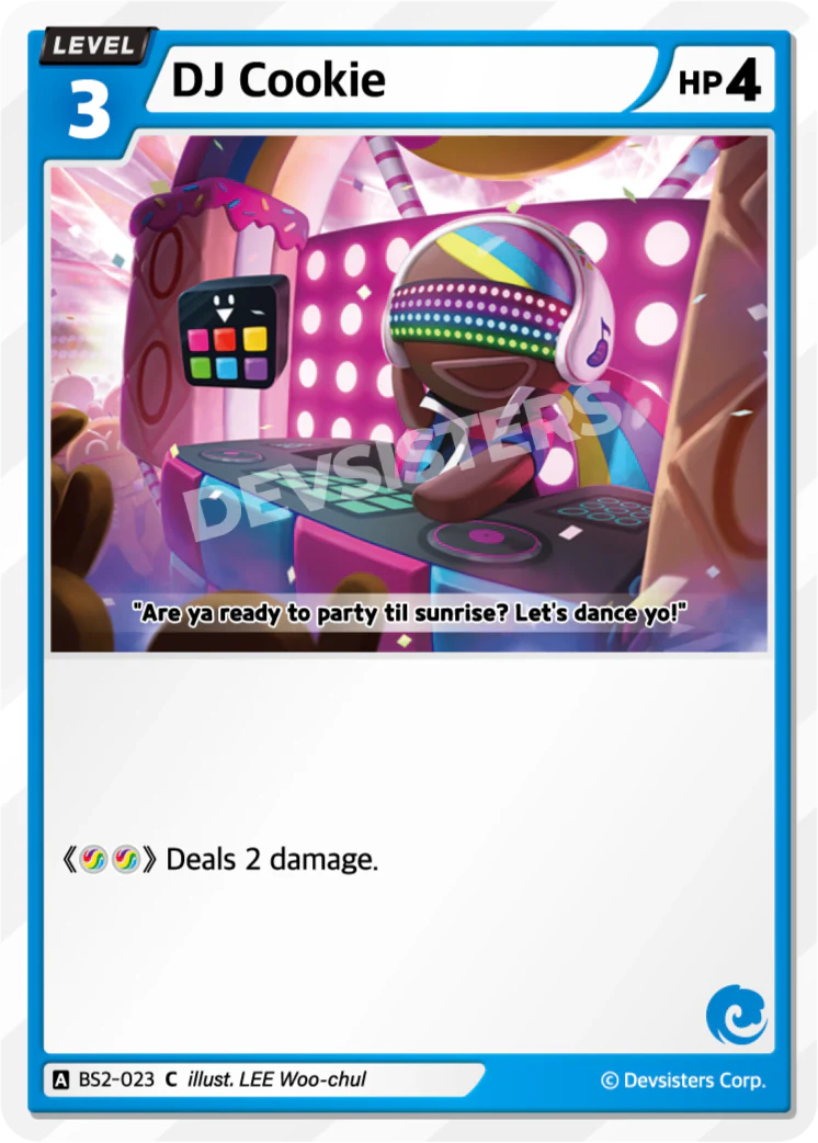 DJ Cookie BS2-023 C | Common Card featuring a colorful DJ setup with a playful design.