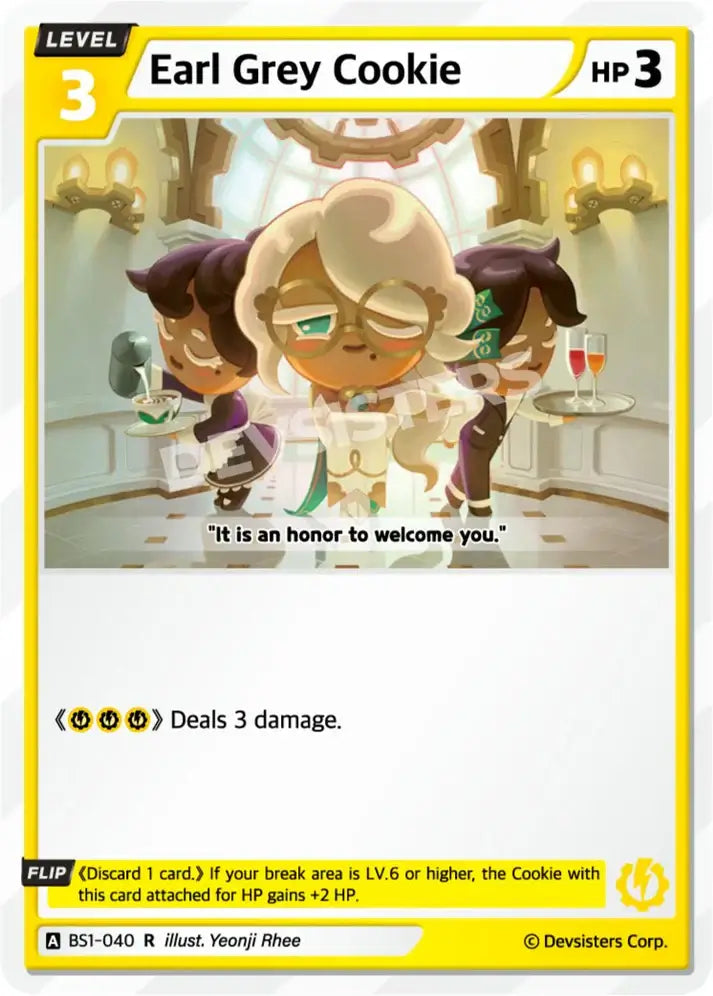 Earl Gray Cookie (BS1-040) R – Brave Beginning Rare | Cookie Run TCG Single Card showcasing card details and attributes.