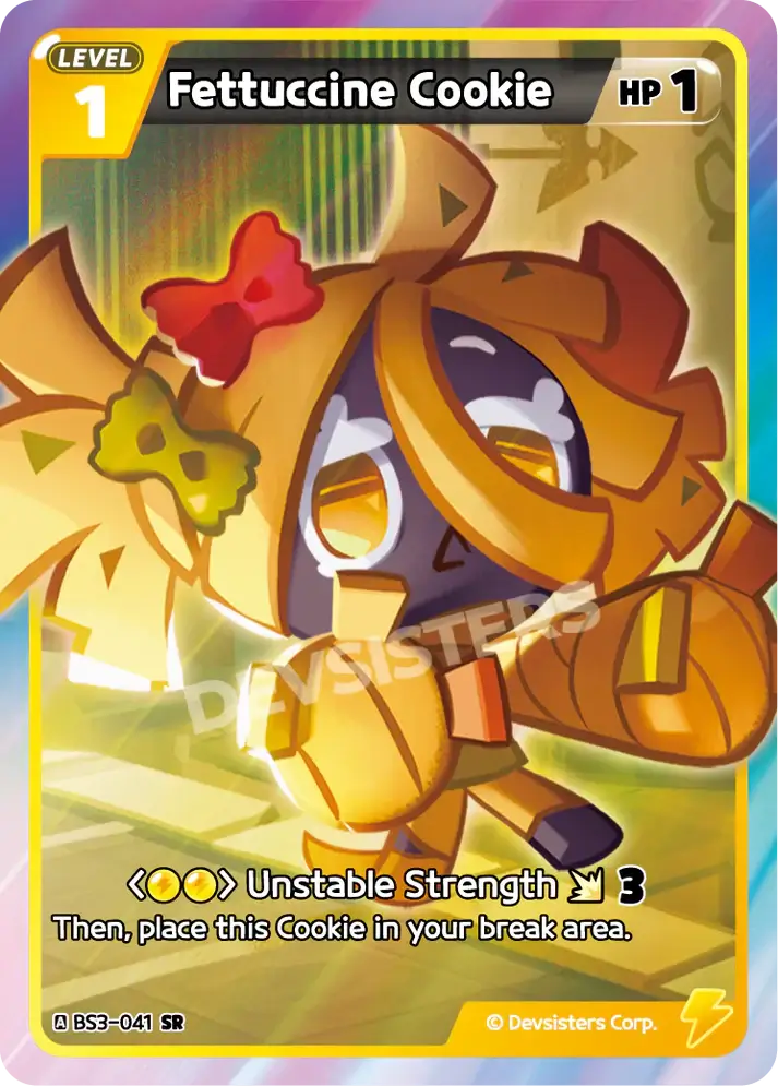 Fettuccine Cookie (BS3-041) SR – Brave Adventure | Cookie Run TCG Super Rare Card featuring vibrant art.