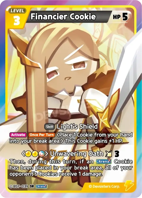 Financier Cookie BS7039 SR | Super Rare Card image showcasing its game mechanics and abilities.