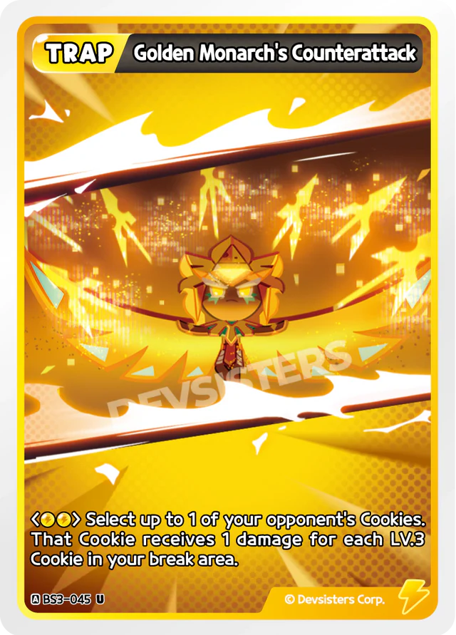 Golden Monarch's Counterattack BS3-045 U | Uncommon Card featuring a trap design and bright colors.