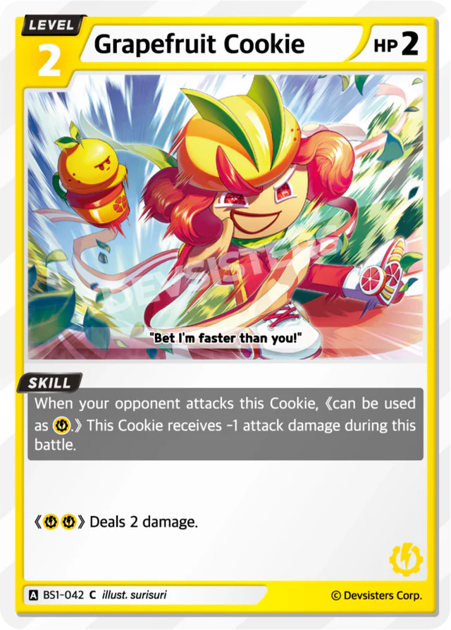 Grapefruit Cookie BS1-042 C | Common Card featuring a colorful character with the skill description and stats.