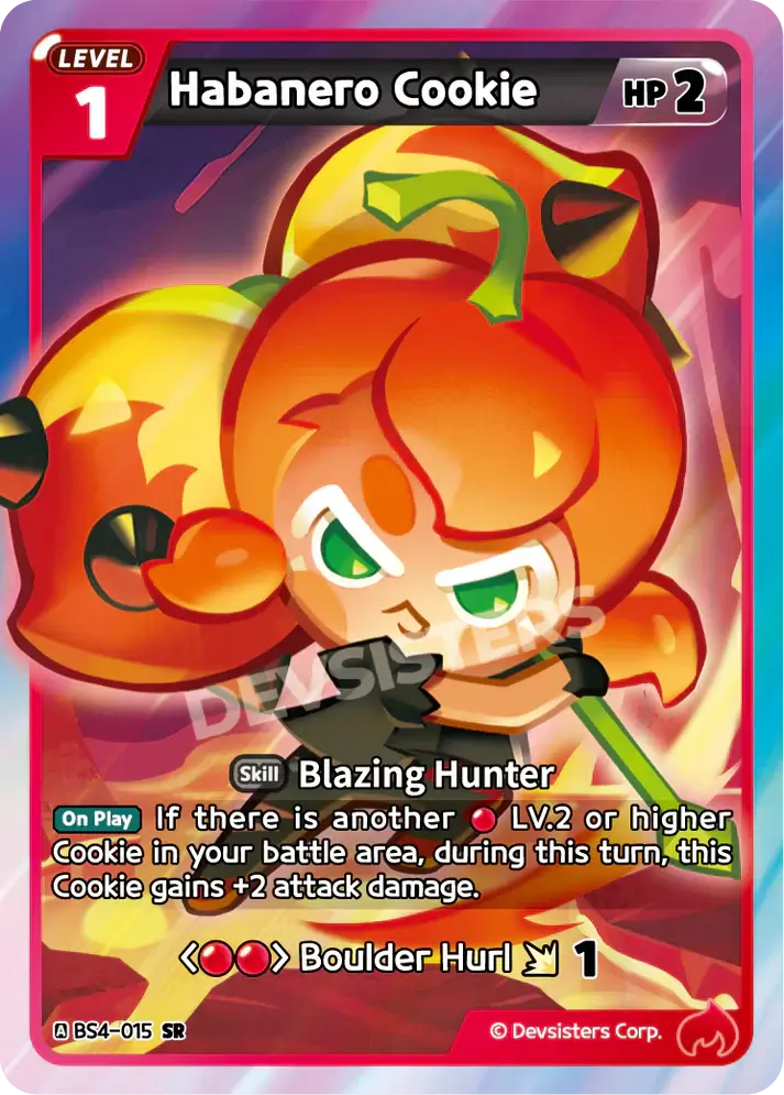 Habanero Cookie (BS4-015) SR – Brave Sweet | Cookie Run TCG Super Rare Card featuring fiery character and vibrant artwork.
