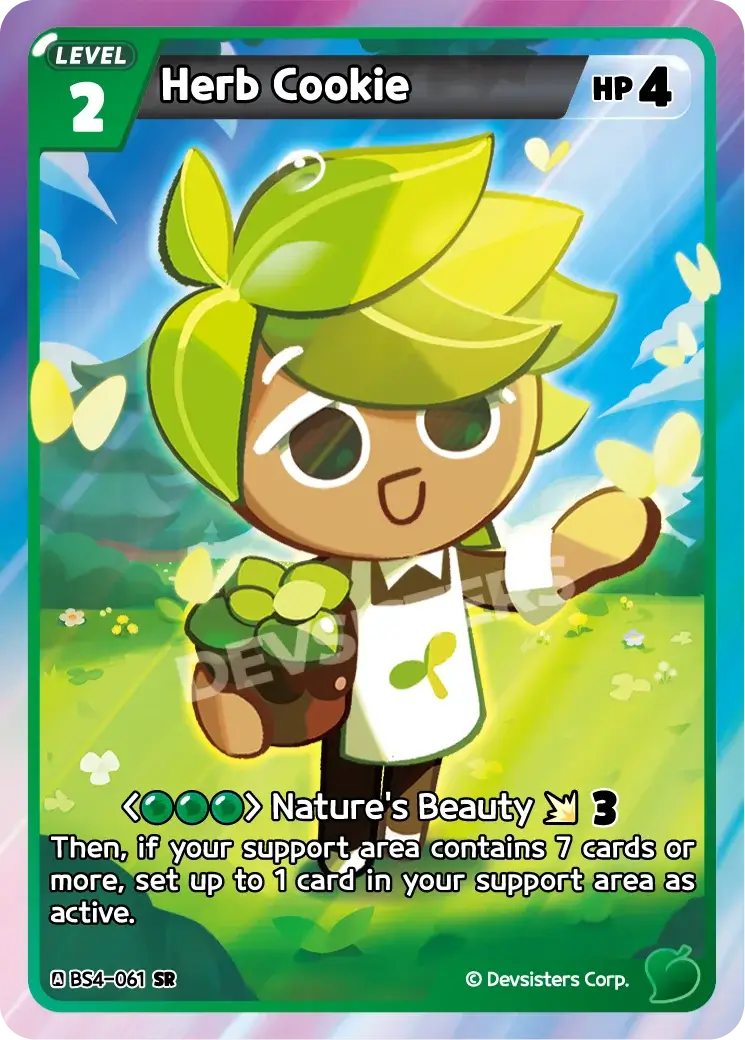 Herb Cookie (BS4-061) R – Shining Resonance | Cookie Run TCG Rare Card featuring a green character with a plant.