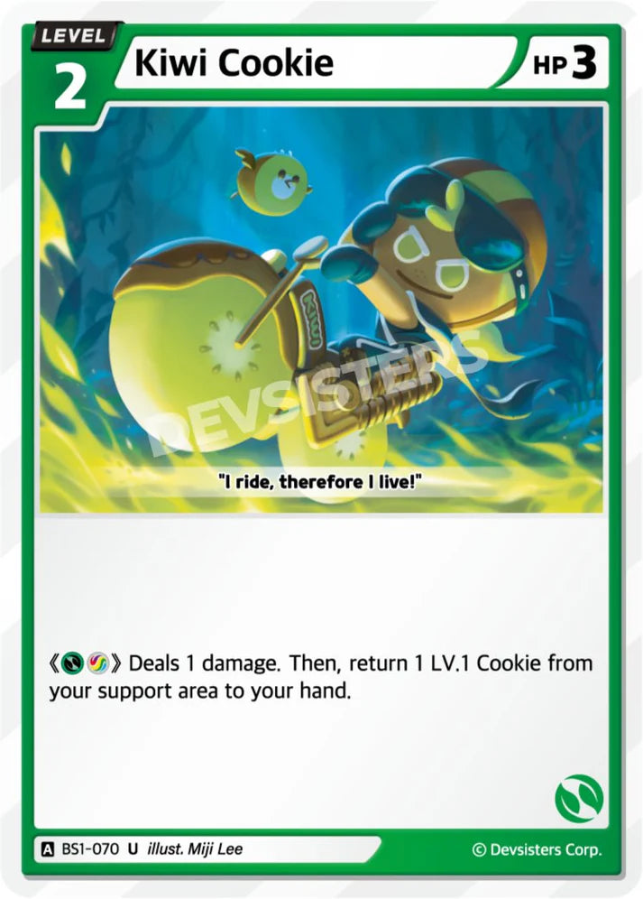 Kiwi Cookie BS1-070 U | Uncommon Card featuring a character with HP 3, vibrant colors, and illustrations by Miji Lee.