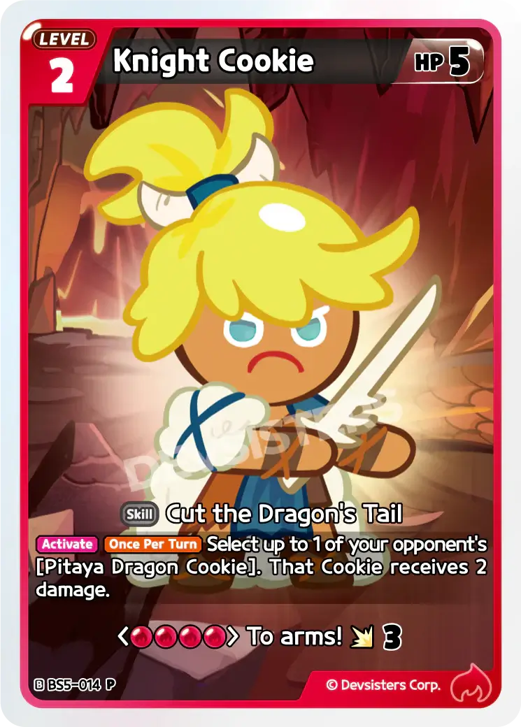 Knight Cookie BS5-014 P | Promo Card featuring a knight defender with HP 5 durability and skill to counter dragon threats.