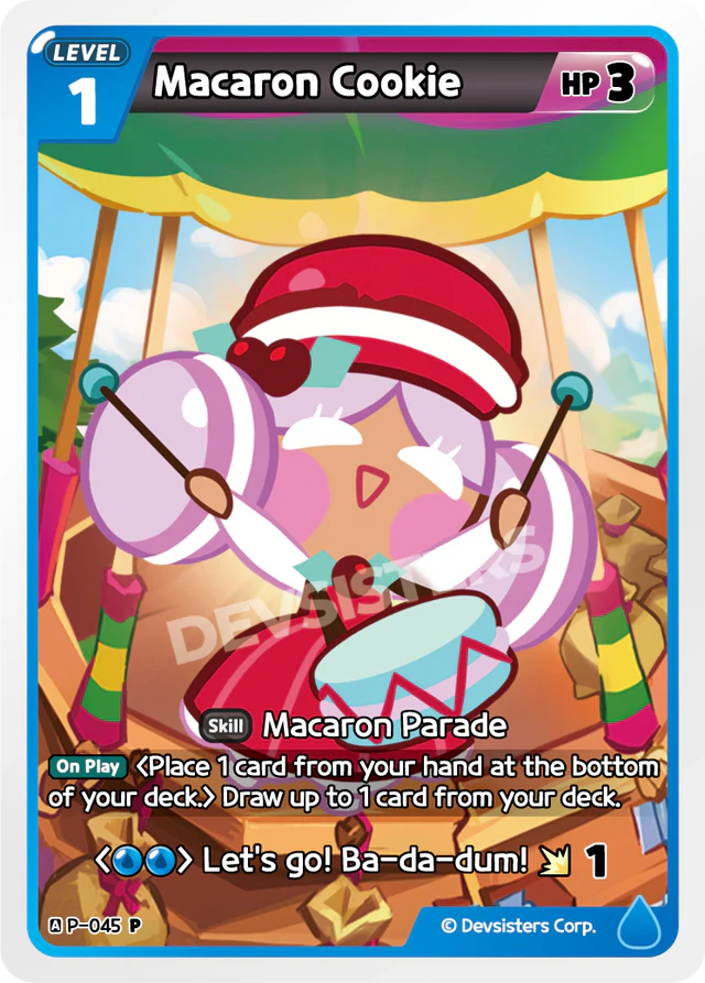 Macaron Cookie P-045 | Promo Card featuring a cute character on a colorful background