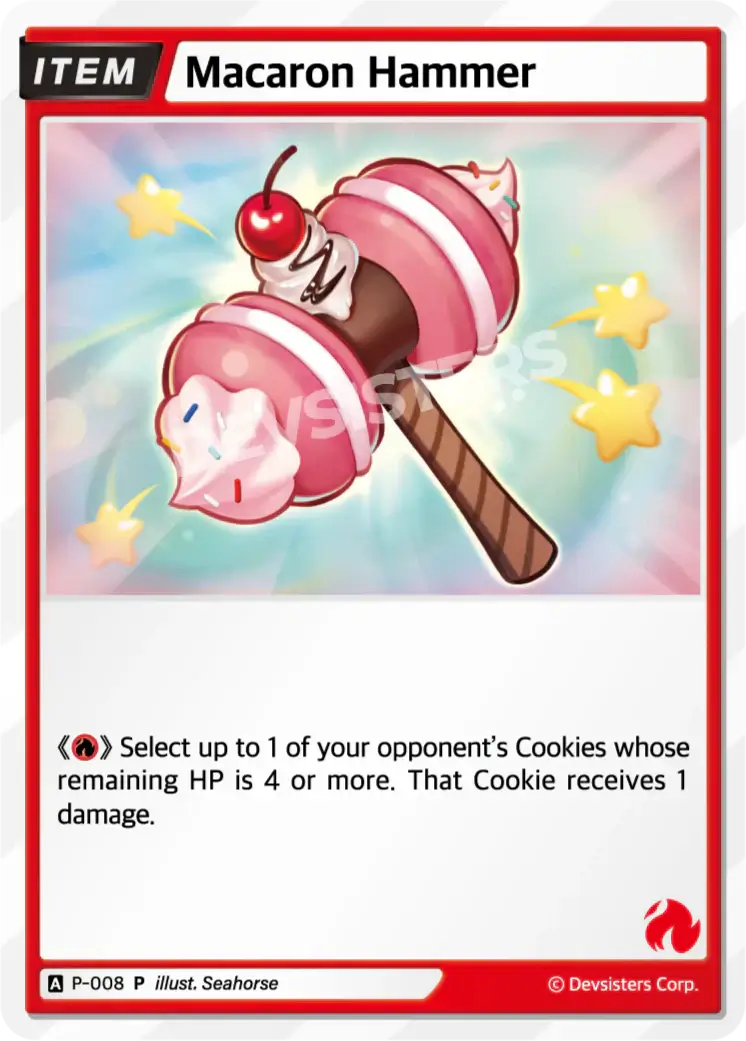 Macaron Hammer P-008 | Promo Card featuring a whimsical illustration with a hammer and cookie elements.