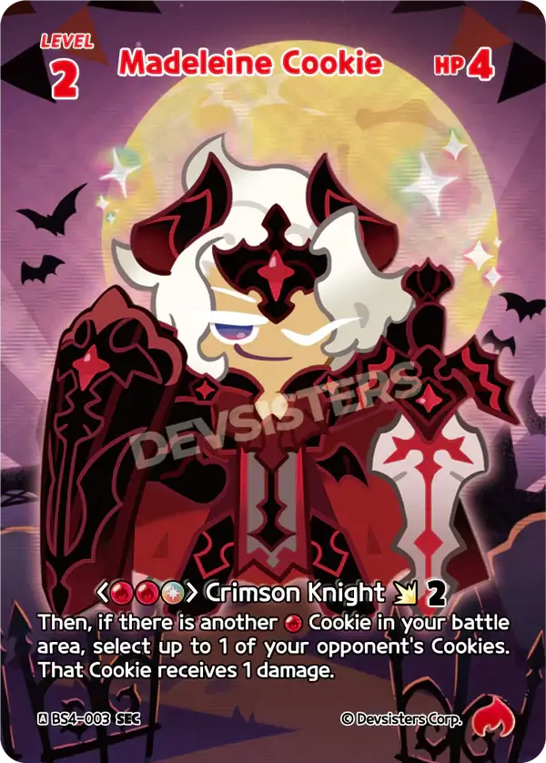 Madeleine Cookie BS4-003 SEC Secret Rare | Cookie Run TCG card featuring a character in a dark, spooky setting.