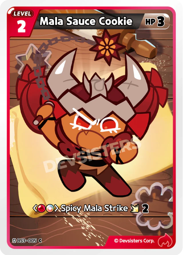 Mala Sauce Cookie BS3-005 C | Common Card featuring spicy abilities and whimsical design.