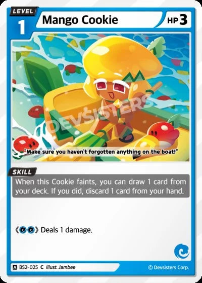 Mango Cookie BS2-025 C | Common Card featuring a playful character on a boat, level 1 with HP 3.