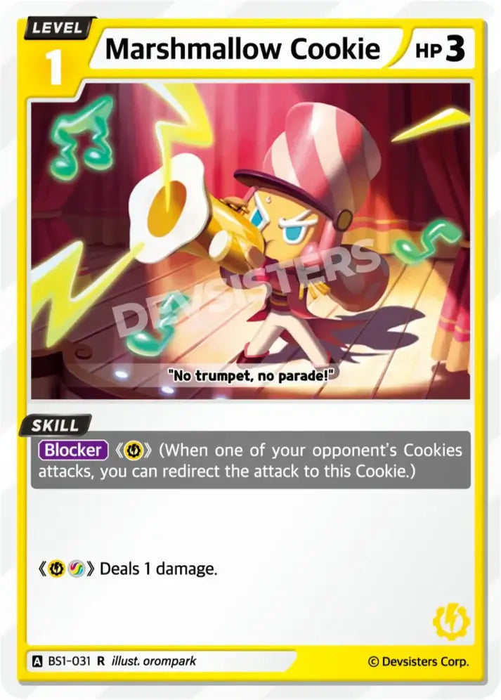 Marshmallow Cookie (BS1-031) R – Brave Beginning Rare | Cookie Run TCG Single Card showcasing its unique abilities and art.
