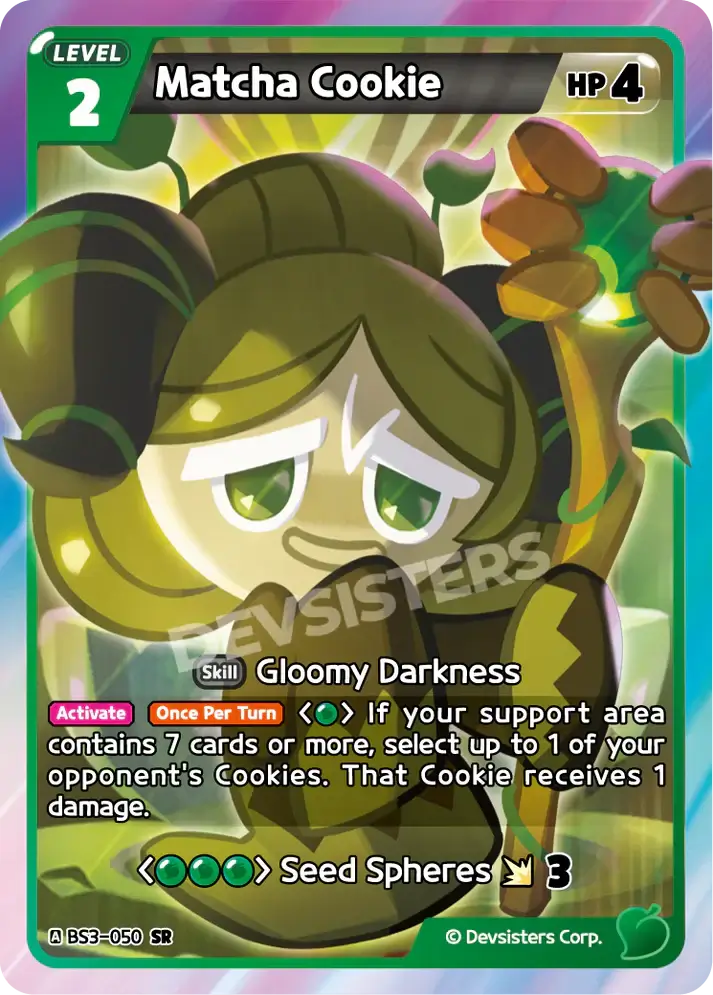 Matcha Cookie (BS3-050) SR – Brave Adventure | Cookie Run TCG Super Rare Card featuring vibrant foil artwork and strategic abilities.