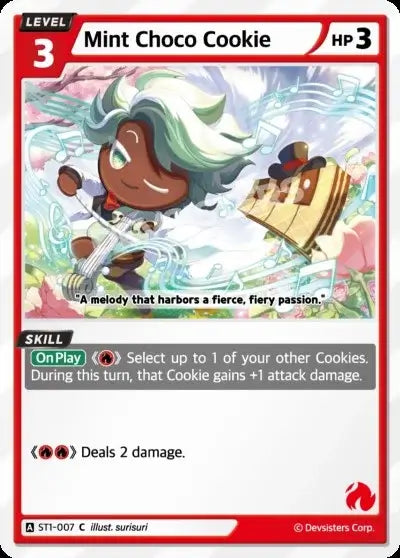 Mint Choco Cookie ST1-007 C | Common Card featuring a playful character and special abilities.