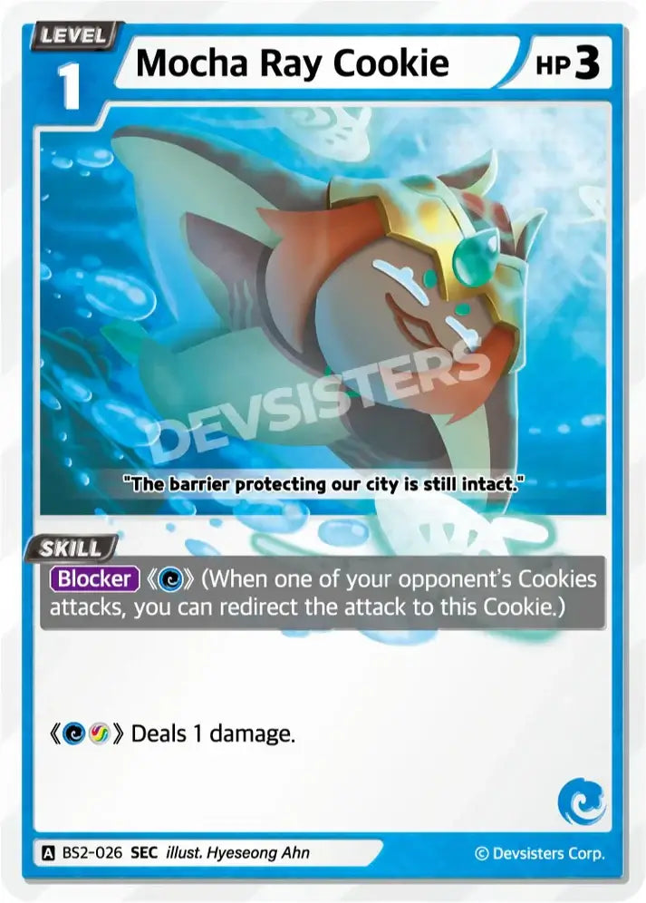 Mocha Ray Cookie (BS2-026) SEC – Brave Beginning | Cookie Run TCG Secret Rare Card showcasing oceanic charm.