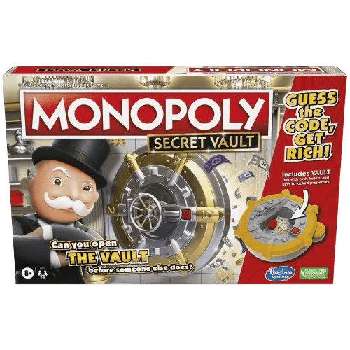 Monopoly Secret Vault Board Game for Kids Ages 8+, Family Board Game, 2-6 Players, Includes Vault