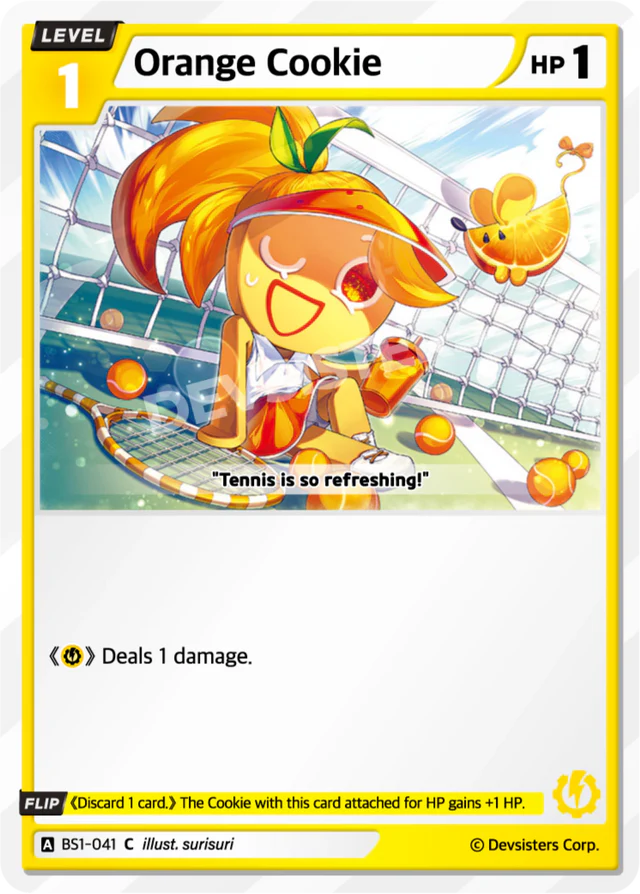 Orange Cookie BS1-041 C | Common Card featuring a colorful cartoon character in a tennis setting.