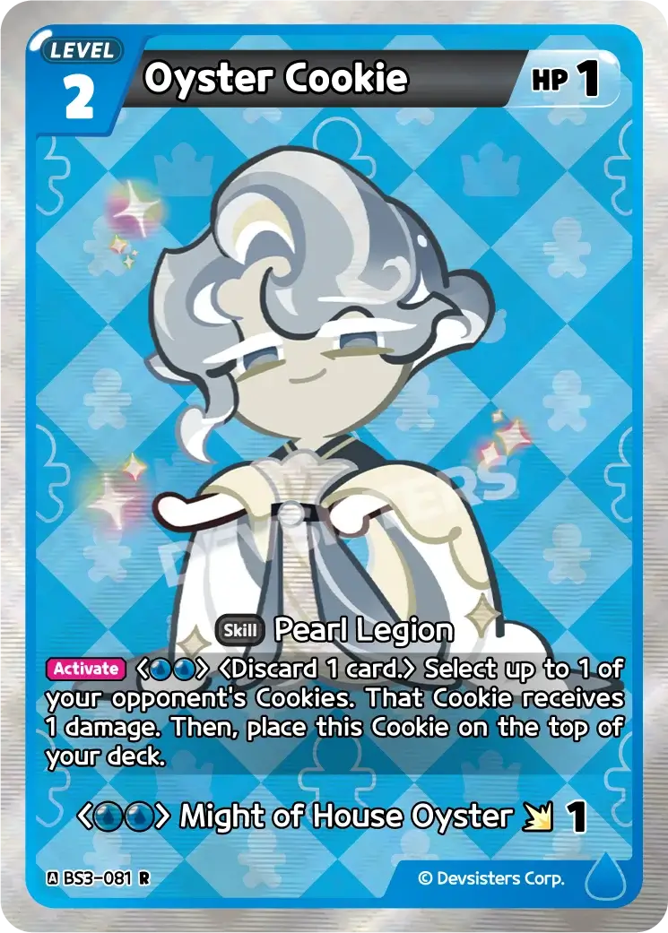 Oyster Cookie (BS3-081) R – Shining Resonance | Cookie Run TCG Rare Card featuring unique abilities and design.
