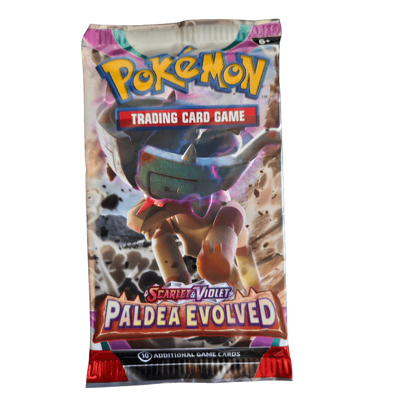 Pokemon Scarlet & Violet Paldea Evolved Booster Pack featuring 10 additional game cards.