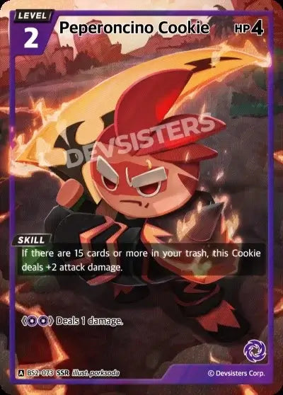 Peperoncino Cookie (BS2-073) SSR – Brave Beginning | Cookie Run TCG Super Special Rare Card showcasing fiery design.