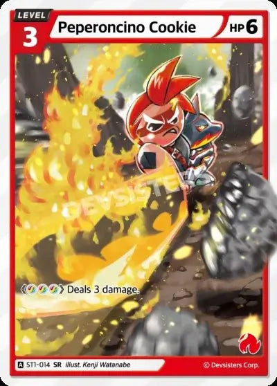 Peperoncino Cookie ST1-014 SR | Super Rare Card showcasing its fiery abilities with 3 damage.