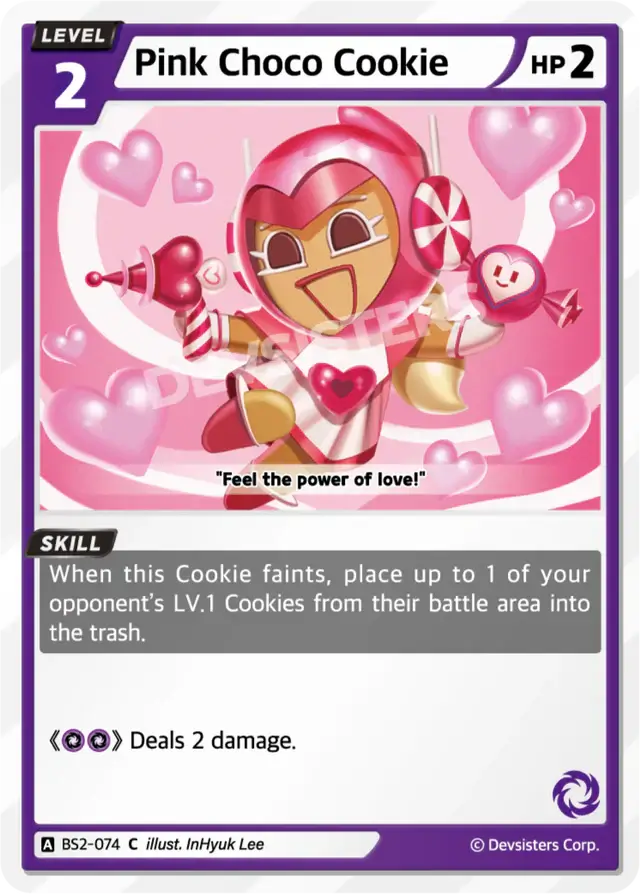 Image of Pink Choco Cookie BS2-074 C | Common Card with pink hearts and candy theme.