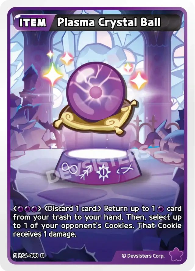 Plasma Crystal Ball BS4-108 U | Uncommon Card. A magical item card with a purple crystal ball on a decorative pedestal.
