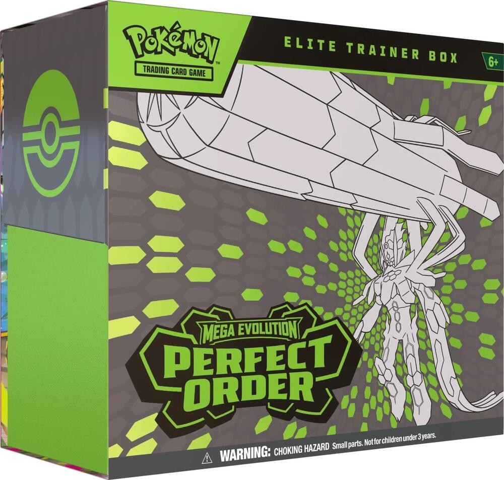 Pokémon Perfect Order Elite Trainer Box featuring Mega Zygarde ex and vibrant design elements.